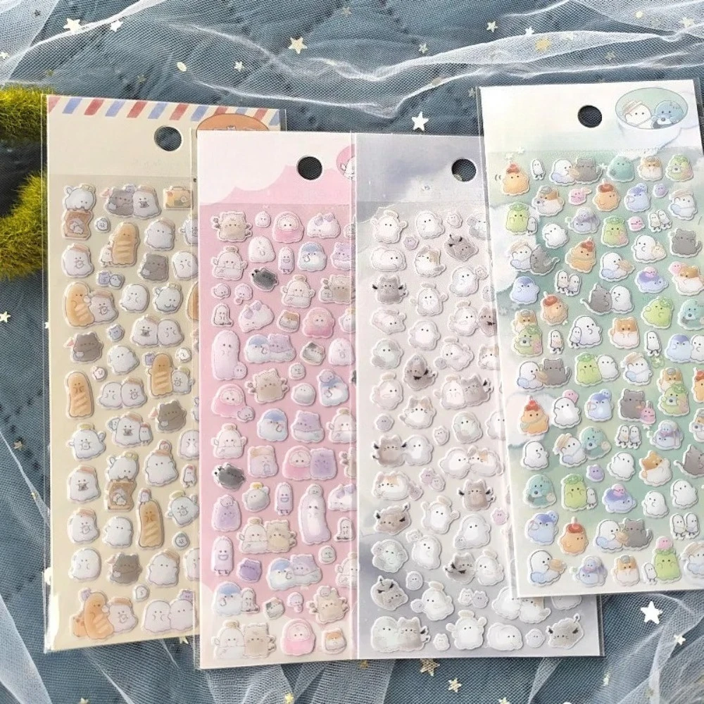 4-Piece Officially Licensed Cute Ghost & Little Ghost Crystal Epoxy Resin Stickers - Multiple Styles Cartoon Mini Decor