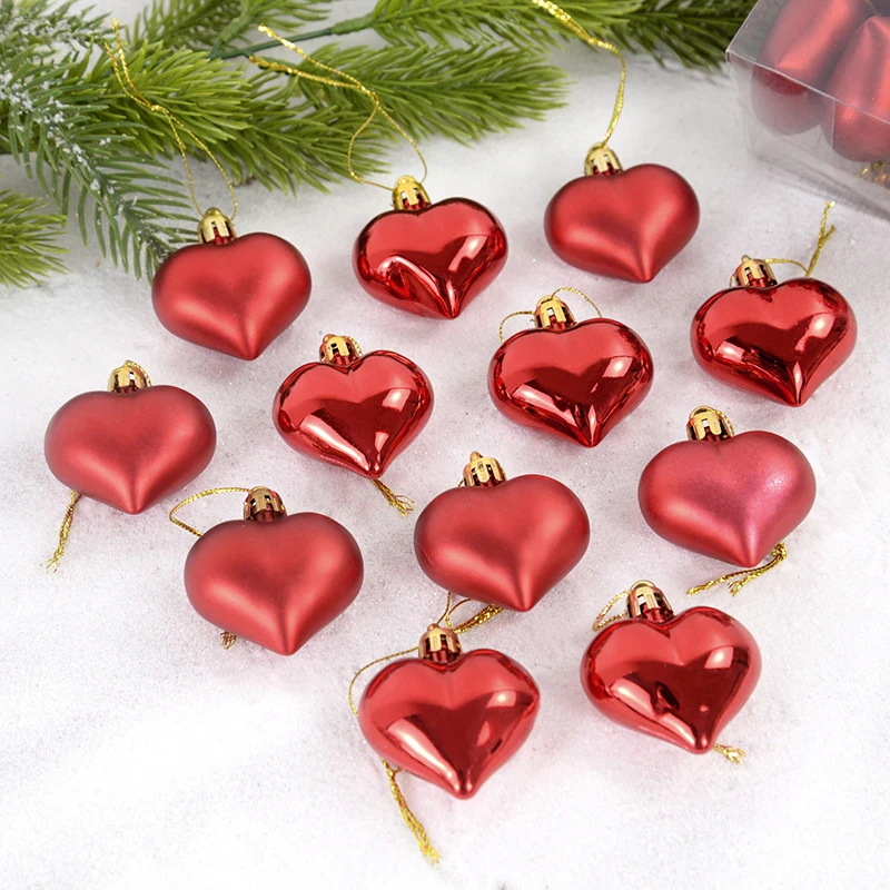 12Pcs Christmas Pendant Star Heart Shape Hanging Ornaments Xmas Tree Ball Decor Christmas Party Decoration Navidad New Year 2025