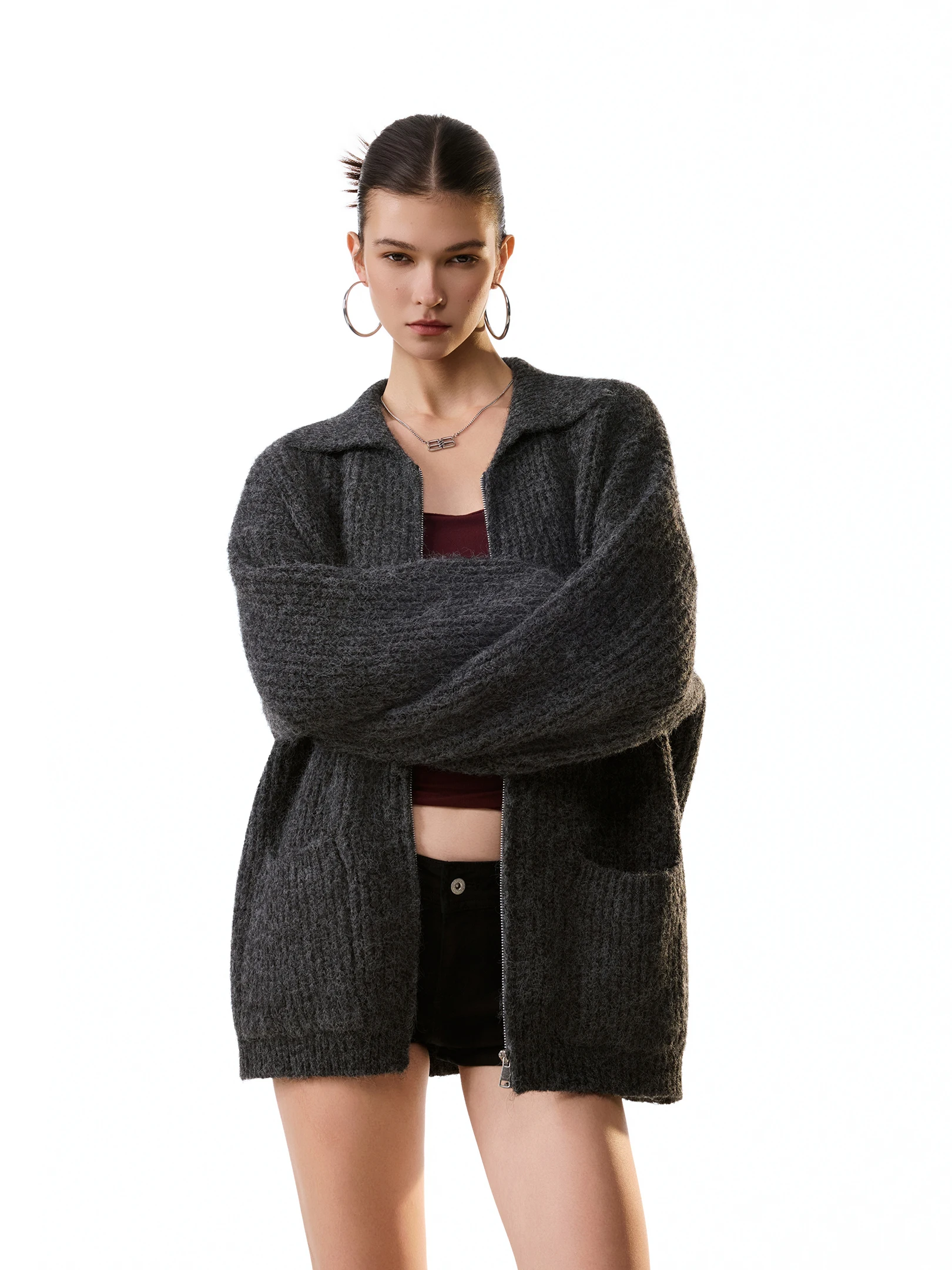 Soft Long Sleeve Knitted Cardigan Women's Lazy Style Plush Pulling Autumn Winter New Arrival Polyester Spandex Blend Thickened