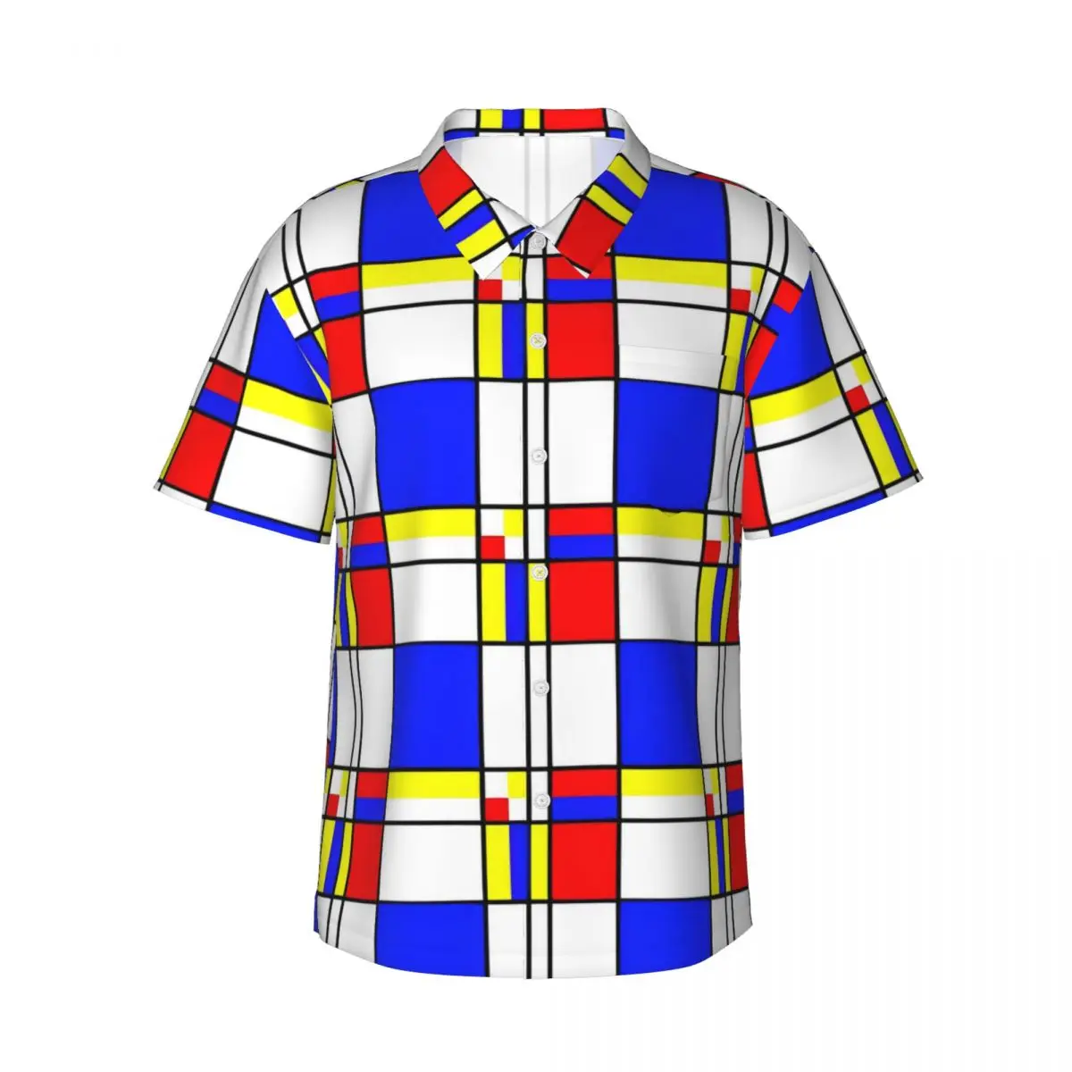 

Повседневная рубашка Mondrian, красочные клетчатые элегантные гавайские рубашки, мужские пляжные корейские модные блузки с короткими рукавами на заказ, большие размеры