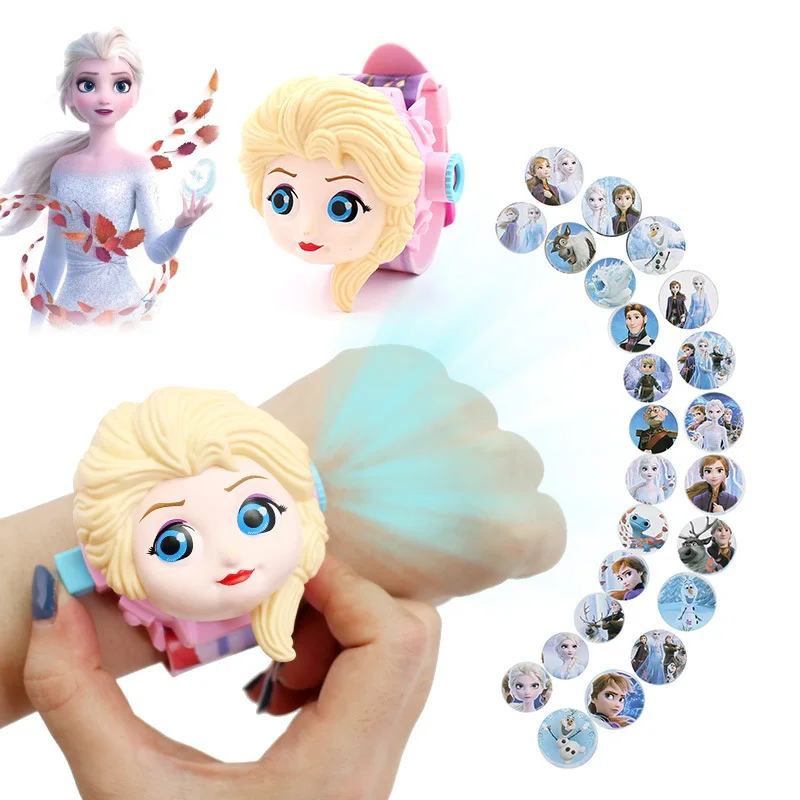 Disney Princess Elsa 24 Projection Watch Snow White Girls Toys Anime Minnie Digital Clock Student Wristwatches Children\'s Gifts