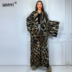 WINYI winter coat Africa women Leopard print tassel Luxury Fur Loose OverCoat Thick Warm long down coat Europe cardigan abaya