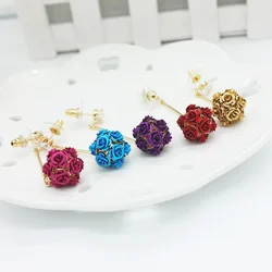 Fashion Jewelry Design, Long Colorful Rose Ball Earrings, Korean Simple Flowers, Wild and Thin Temperament Earrings for Women