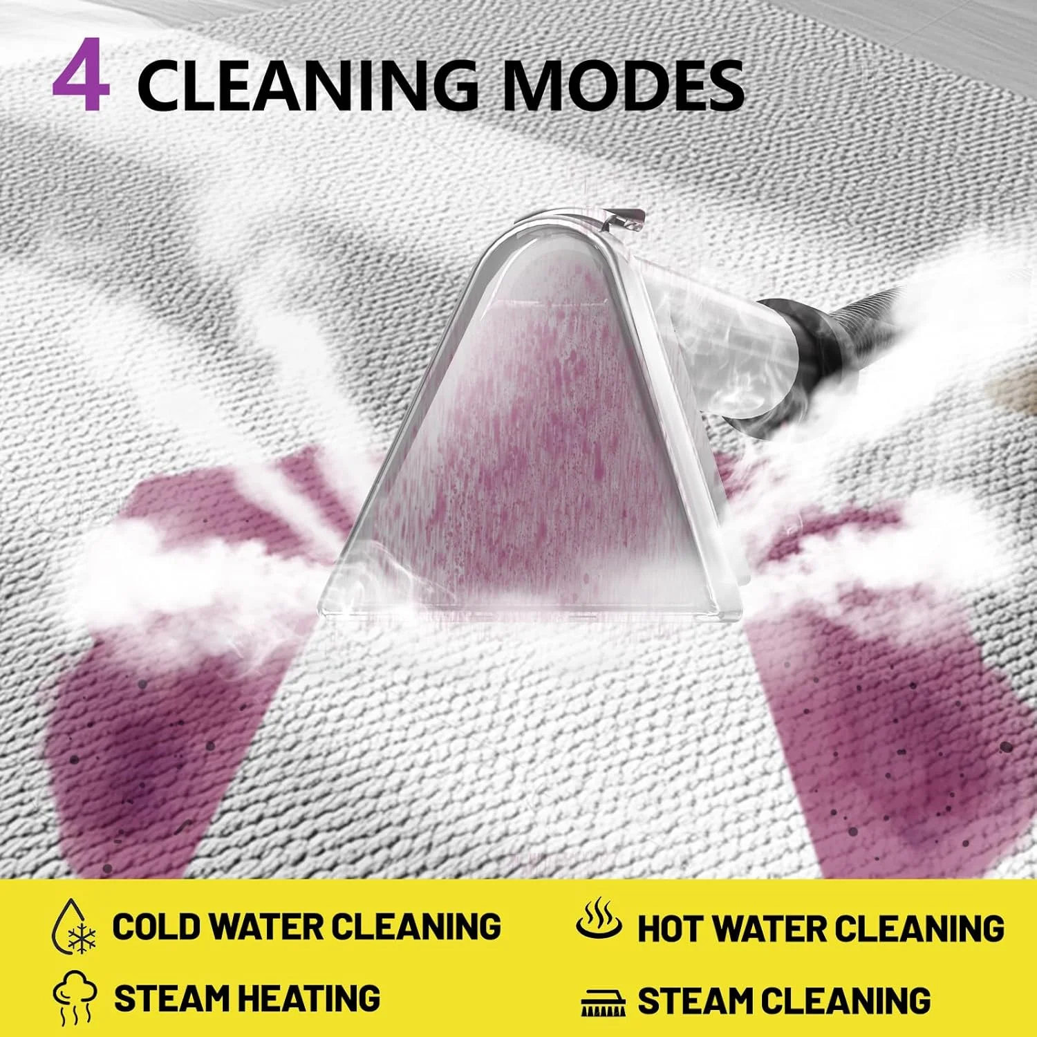 Portable Carpet Cleaner Machine with 100℃ Steam & Deep Cleaning Suction, Handheld Spot Cleaner for Pets, Car Seats, Couch - Touc