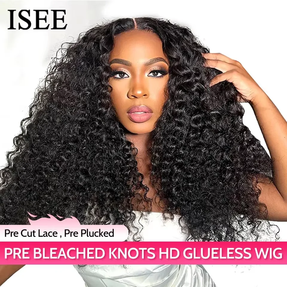 Wear Go peluca ISEE HAIR nudos blanqueados rizado HD encaje pelucas humanas sin pegamento listas para ir encaje precortado peluca de línea de cabello prearrancada