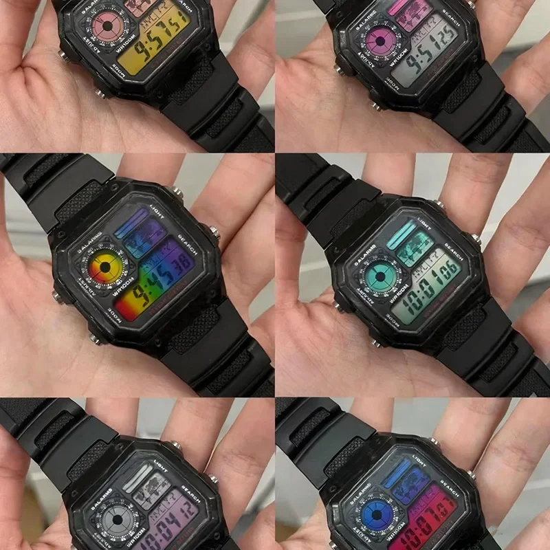 لساعة كاسيو F91W DW5600 AE1200 W-218H شاشة مربعة صغيرة معدلة ملصقات متدرجة قوس قزح غروب الشمس أحمر أزرق تغيير اللون