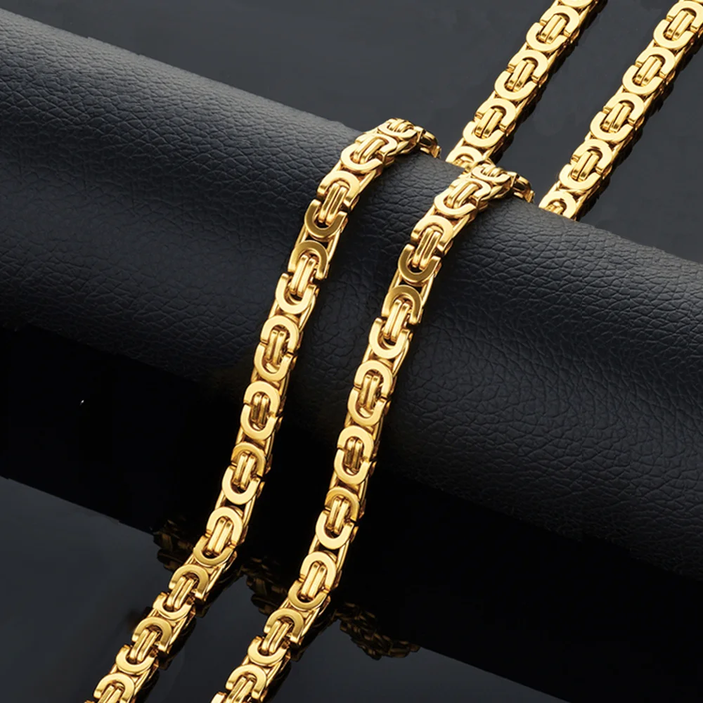 

Punk 6mm Flat Byzantine Link Chain Necklace Gold Color Stainless Steel Chains For Women Men Vintage Party Jewelry Gift 2025