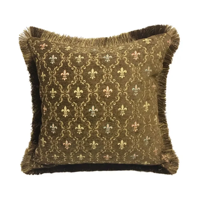 Vintage Diamond Soft Chenille Pillow Case Small Flower Brown Check Viscose Sofa Decorative Cushion Cover 45x45cm Sell by Piece
