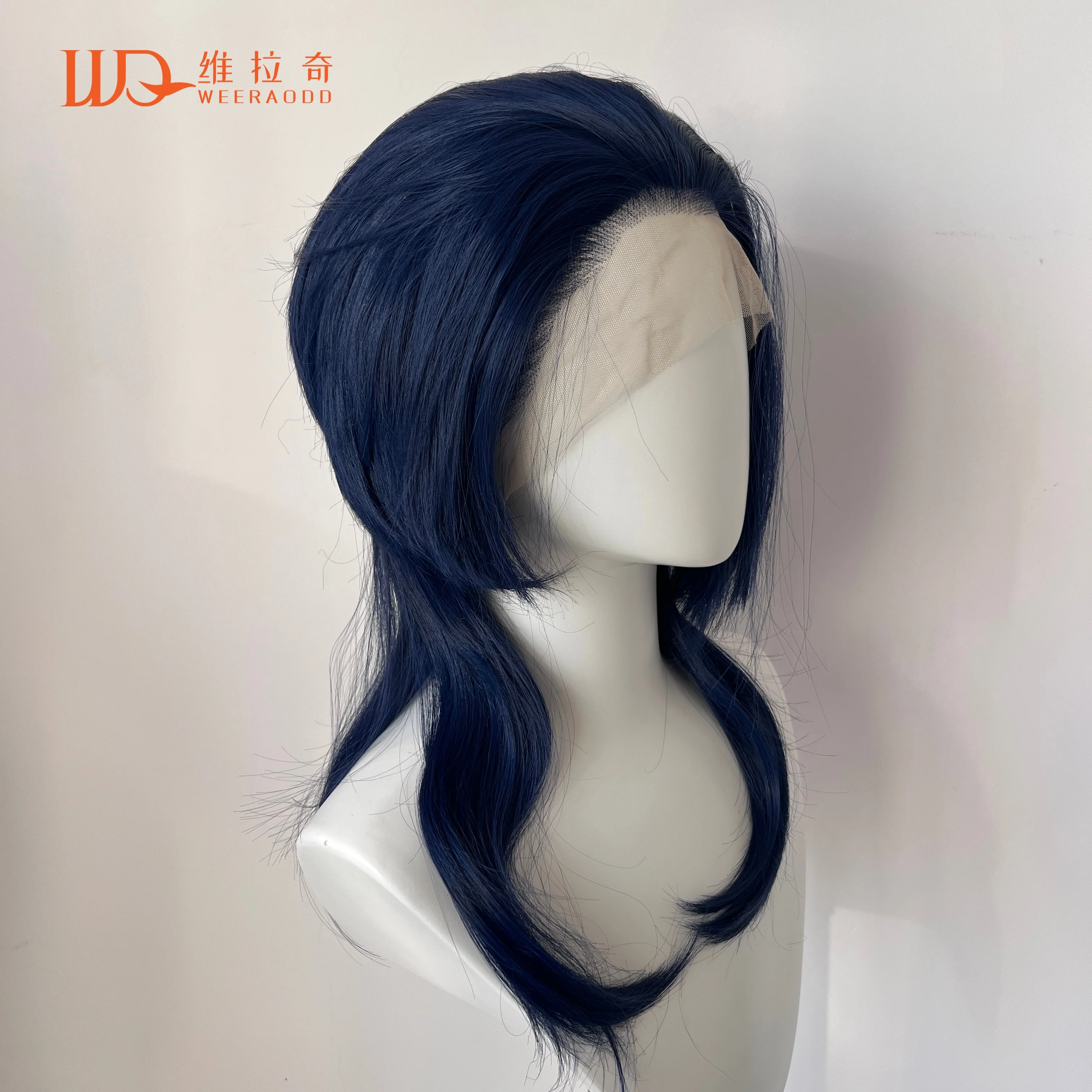 

16-дюймовый электрический синий парик кефали длиной до плеч, бесклеевой, 13x4, кружевной передний, плотность 150%, термостойкие синтетические волосы для косплея