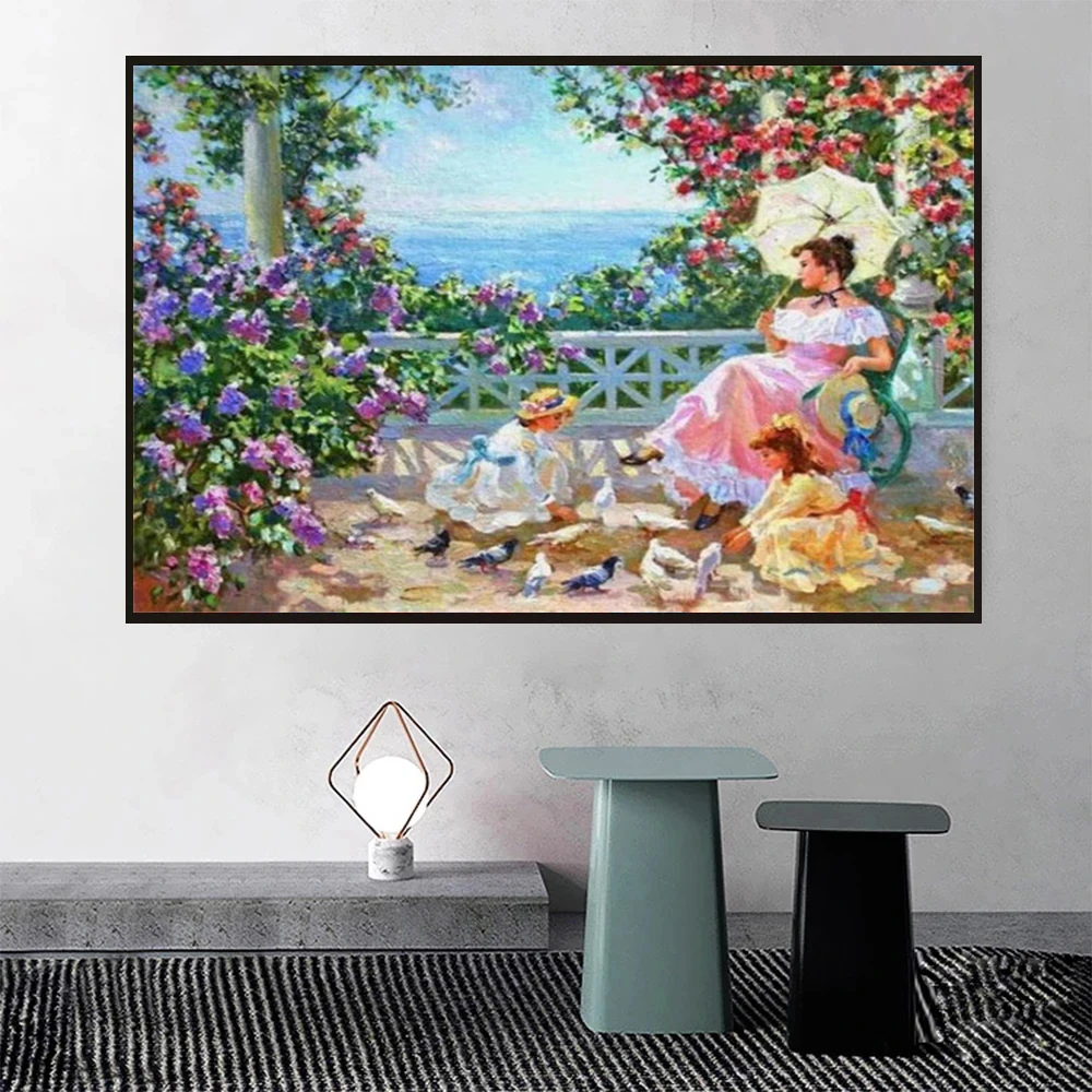 5D On Clearance Landscape Lady In Garden Diamond Painting DIY Full Diamond Mosaic Embroidery Crystal Picture Sets Home Decor Art