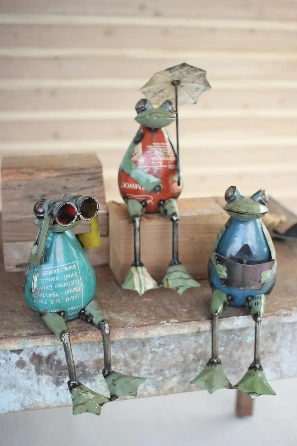 Set of Three Recycled Frogs, Multi Color