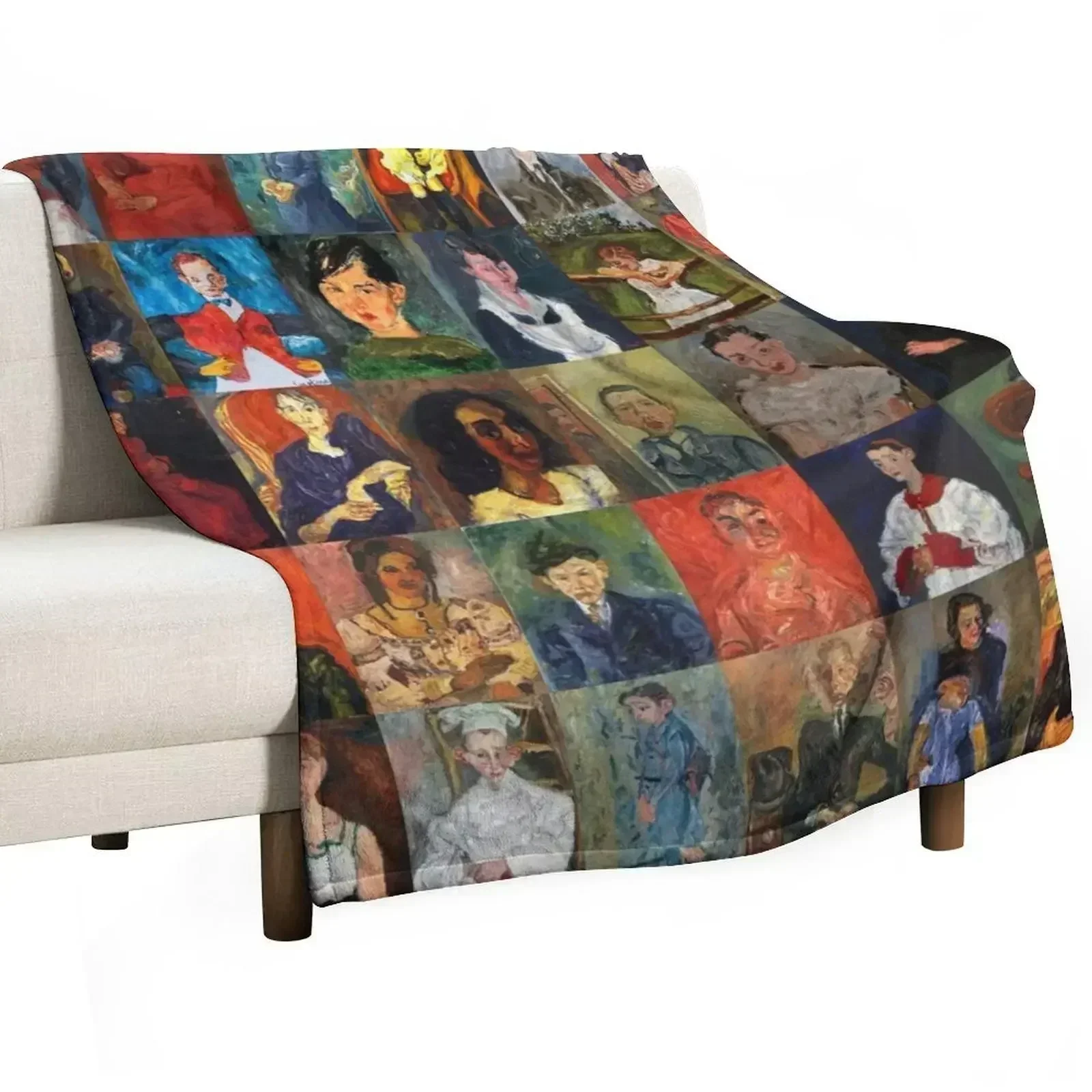 Chaim Soutine Faces Throw Blanket Luxury Brand Bed Blankets