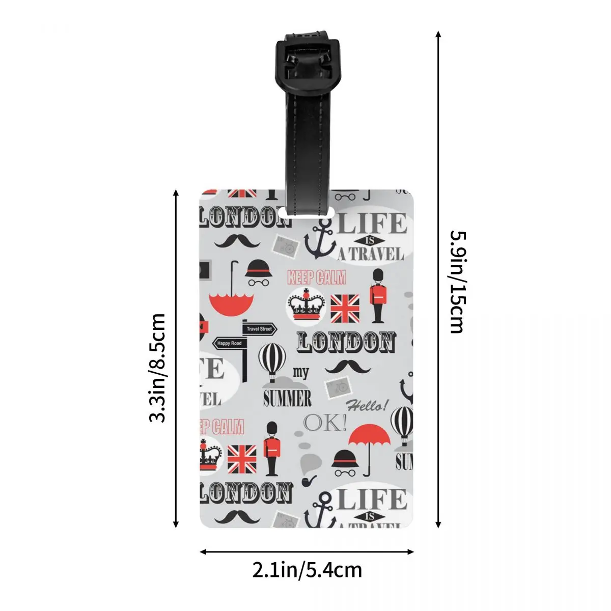 Etiqueta de equipaje con textura de periódico Británico de Londres para maletas, lindo símbolo del Reino Unido, Etiquetas de equipaje, cubierta de privacidad, tarjeta de identificación con nombre