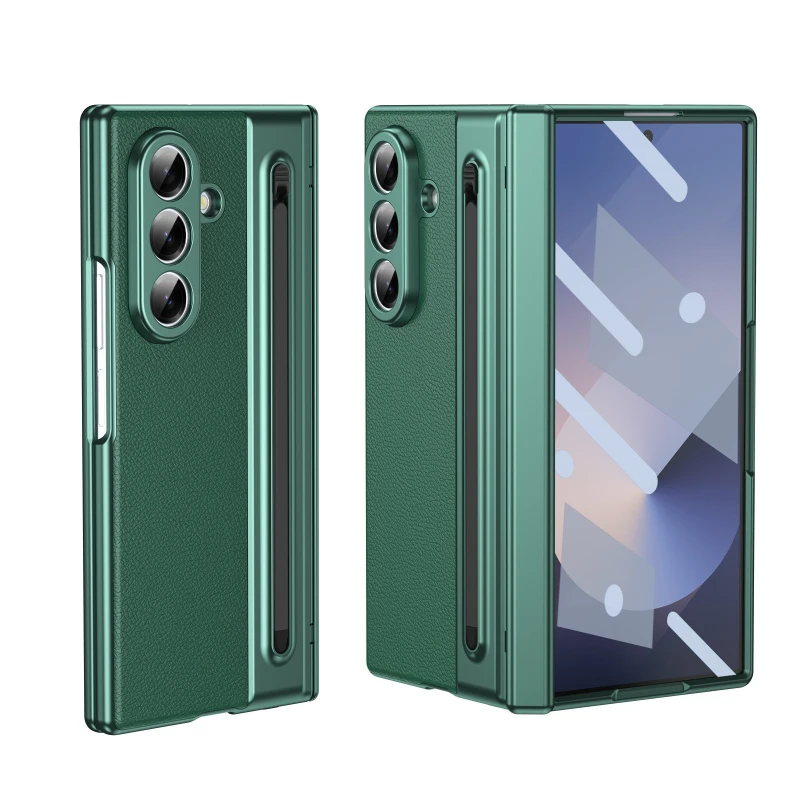 Galvanisierter Rahmen Leder-Stylus-Stiftetui mit Scharnierschutz für Samsung Galaxy Z Fold8 Ultra 7 6 5 4 3 Handyhülle Kratzfest