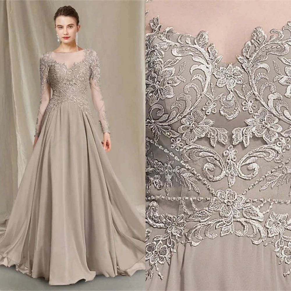 Customized Temperament gray Jersey Evening Dress Delicate Scoop Long Sleeves Cocktail Dress Exquisite Special Occasion Gowns