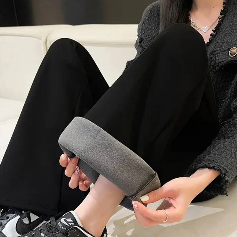 ขนแกะหนากางเกงขากว้างเอวสูงโยคะกีฬากางเกงขายาวฟิตเนส Tights Casual Streetwear Casual Vintage Pantalon Femme