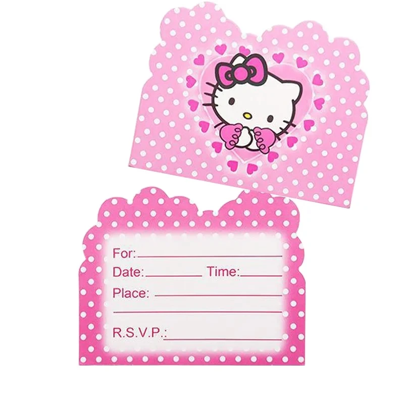 Sanrio Hello Kitty Kuromi Birthday Party Invitation Cards Cartoon Pink Cat Birthday Party Supplies Kids Party Decorate Supplies