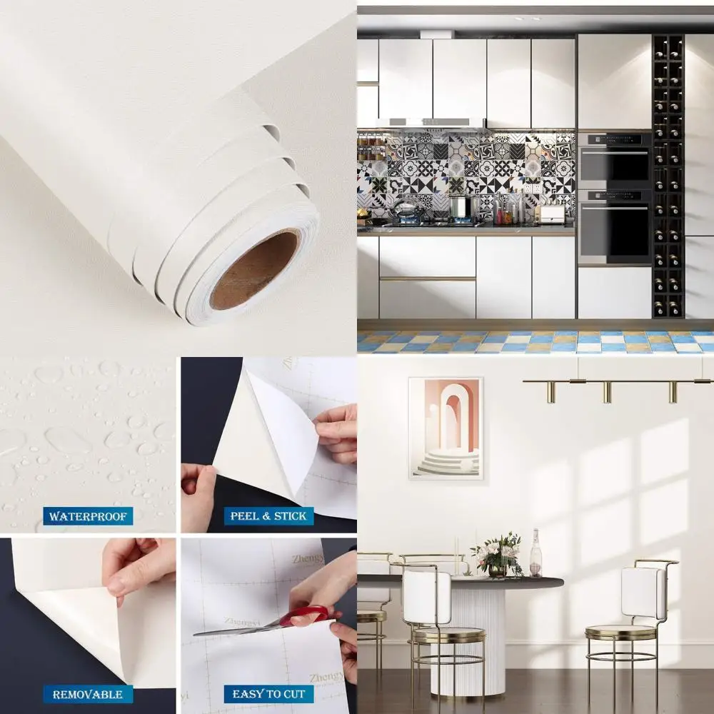 ورق جدران سميك كبير غير لامع باللون الأبيض ذاتي اللصق للخزائن - ورق اتصال أبيض قابل للتقشير واللصق، سهل الاستخدام، متين
