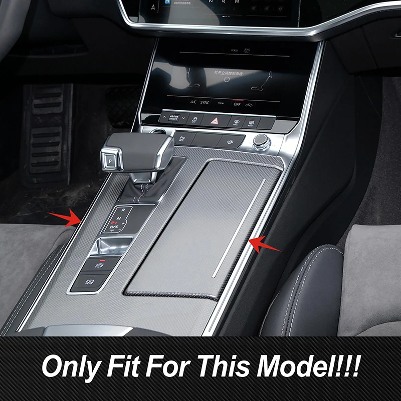 Console Gear Shift Control Panel Cover For Audi A6 C8 2019-2022 Decoration Carbon Texture Gearshift Trim Interior Car Accessory