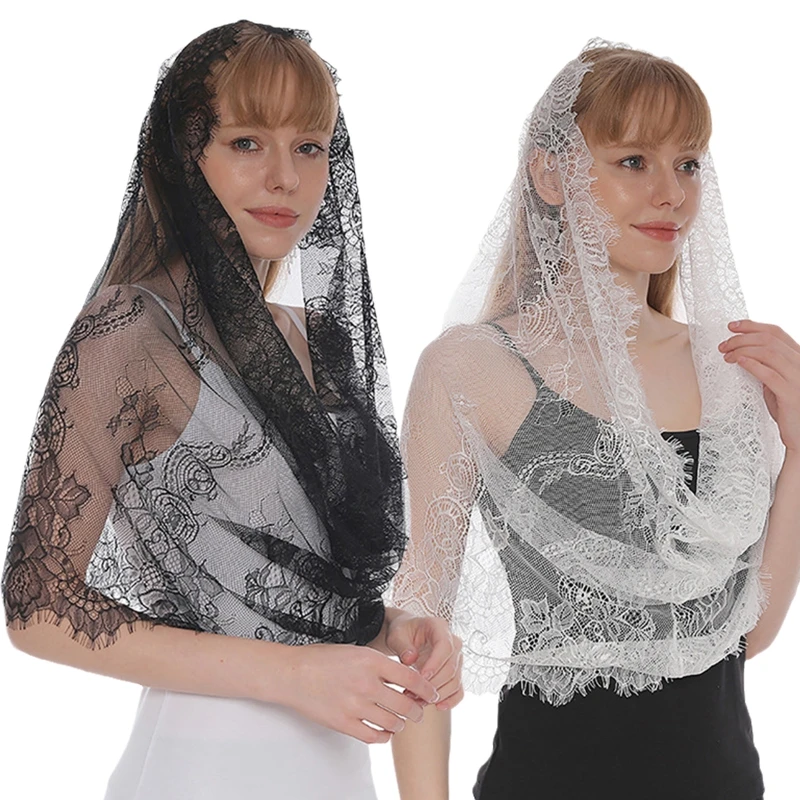 Hijab Scarfs For Women Church Lace Mantilla Catholic Church Chapel Veil Head Covering Latin Mass Spanish Mantillas M6CD