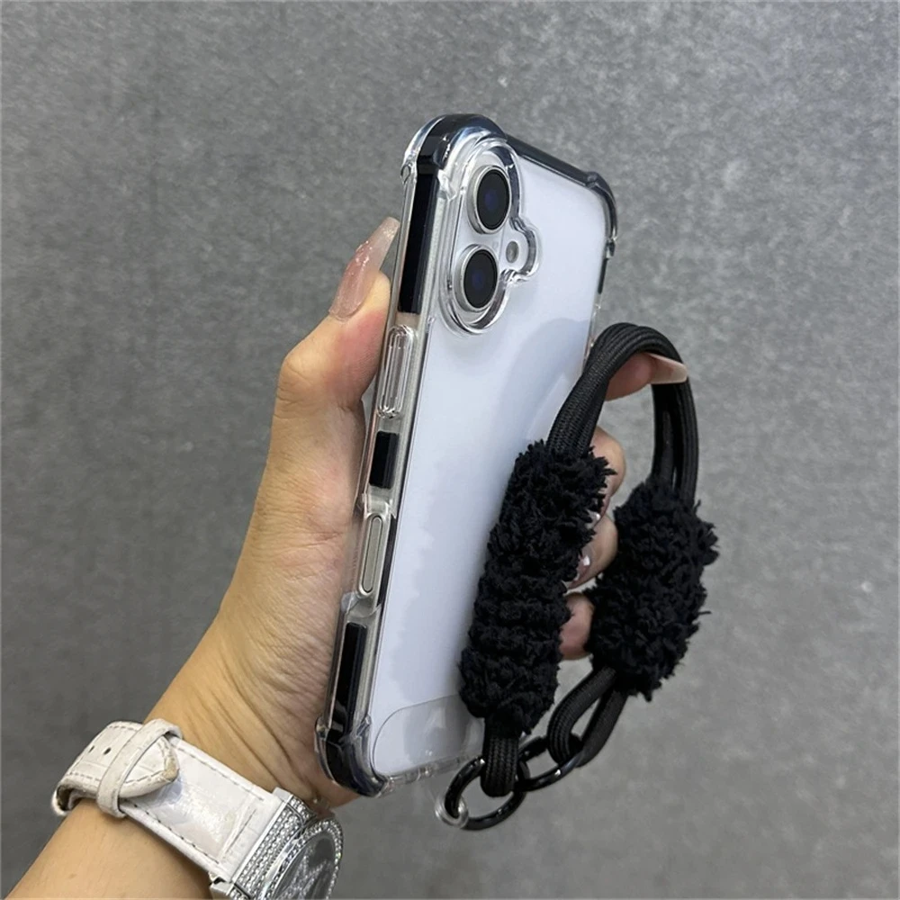 Hybrid Bumper Armor Transparent With Wrist Strap Case For iP