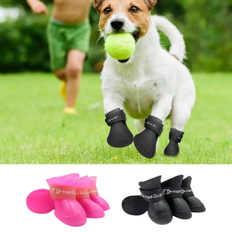 Dog Boots 4pcs Waterproof Durable And Flexible Protector Dog Walking Shoes For Dogs And Puppies For Rainy Snowy Cold Day