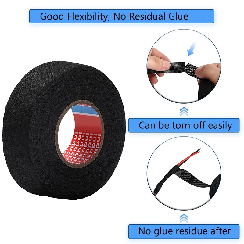 15M High Temperature Resistant Cloth Tape Wiring Loom Harness Self-Adhesive Felt Cloth Electrical Tape For Automotie Engine