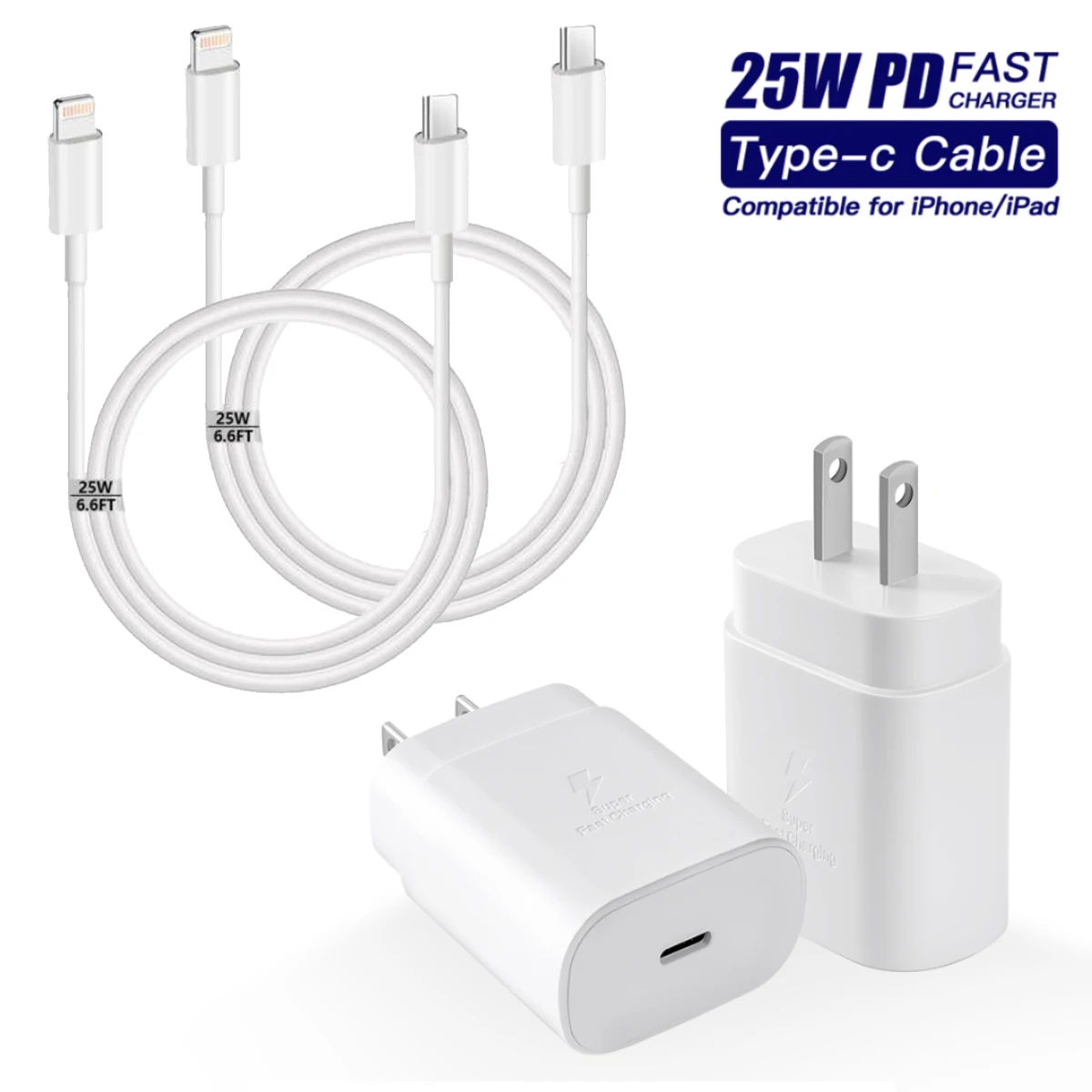 2Sets 25W PD Wall Fast Charger+20W 6.6 FT Type-C to iphone Fast Charging Cable Compatible with iPhon