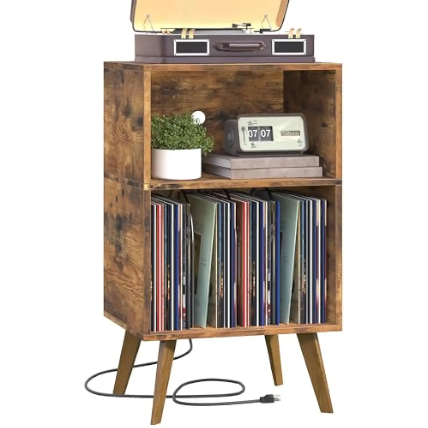 

Подставка для проигрывателя пластинок с зарядной станцией для дисплея для хранения виниловых пластинок, подставка для проигрывателя до 130 альбомов, торцевой боковой столик Re