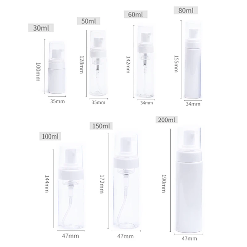 12Pcs 30/50/60/80/100/150/200ml Refillable Travel Portable Foaming Bottle Foam Pump Bottles Lotion shampoo Dispenser Containers