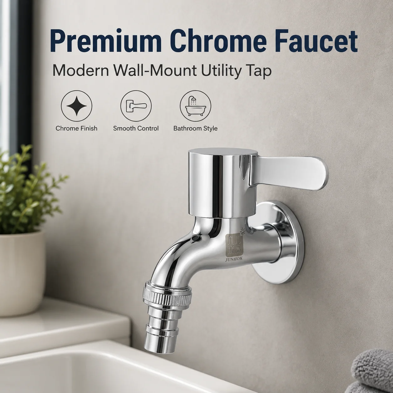 Polished Chrome 304 Stainless Steel Washing Machine Tap, G1/2 Thread Spigot for Garden Balcony Easy Install