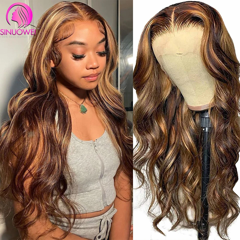 Highlight Wig Human Hair Body Wave Lace Front Wig Brazilian Remy Hair Wigs For Women 13x4 Transparent Lace Frontal Wig