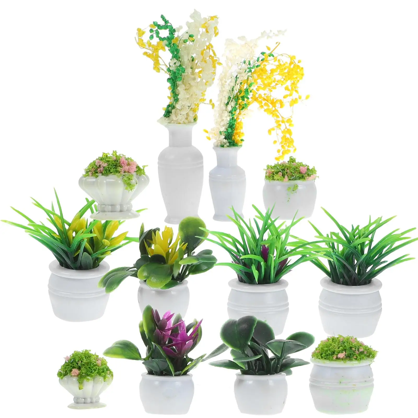 13pcs Landscape Flower Pot Model Plants Realistic Miniature House Accessories Small Plastic Potted Decor Bonsai