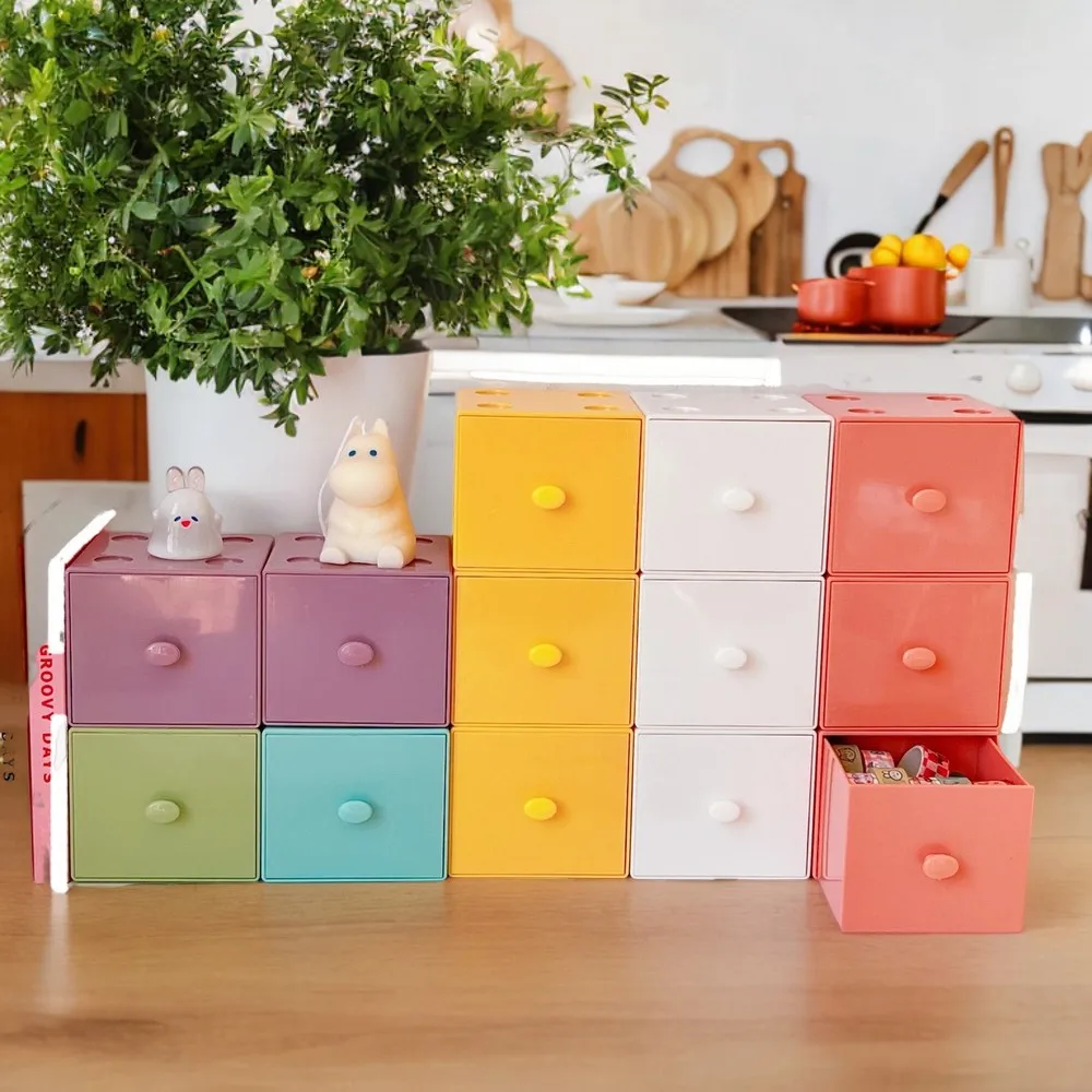 Colorful Desktop Macaron Square Combination Building Block Jewelry Cosmetics Storage Box Container