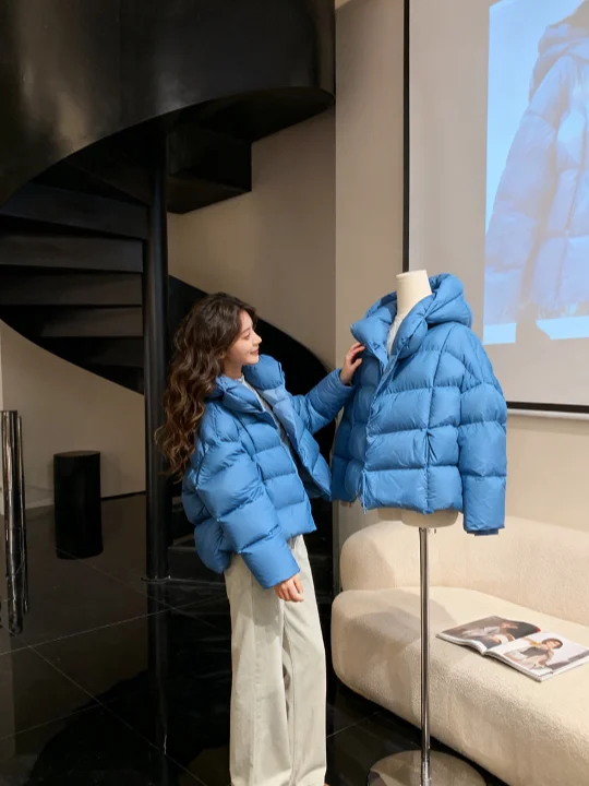 

Sli Blue Thiened Warm Cotton Jaet ort Quilted Outerwear Winter Clothes Korean Sle Small Size Commute Faion