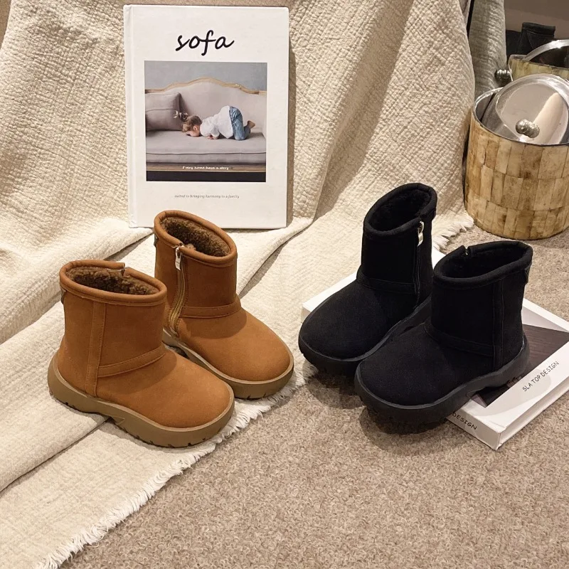Fashion Girls Boot 2025 Winter New Child Snow Boots Retro Shallow Mouth Velvet Girls Short Boots Comforta Children Autumn Boots