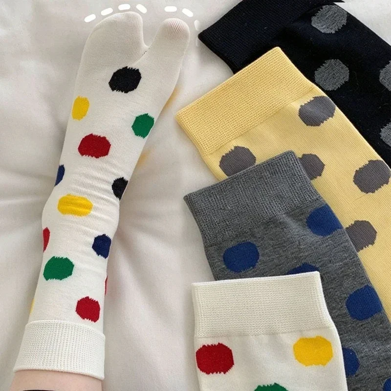 Japanese Colorful Polka Dot Pattern Toe Socks Fashion High Elastic Split‑Toe Socks for Women Girl Breathable Sleeping Floor Sock