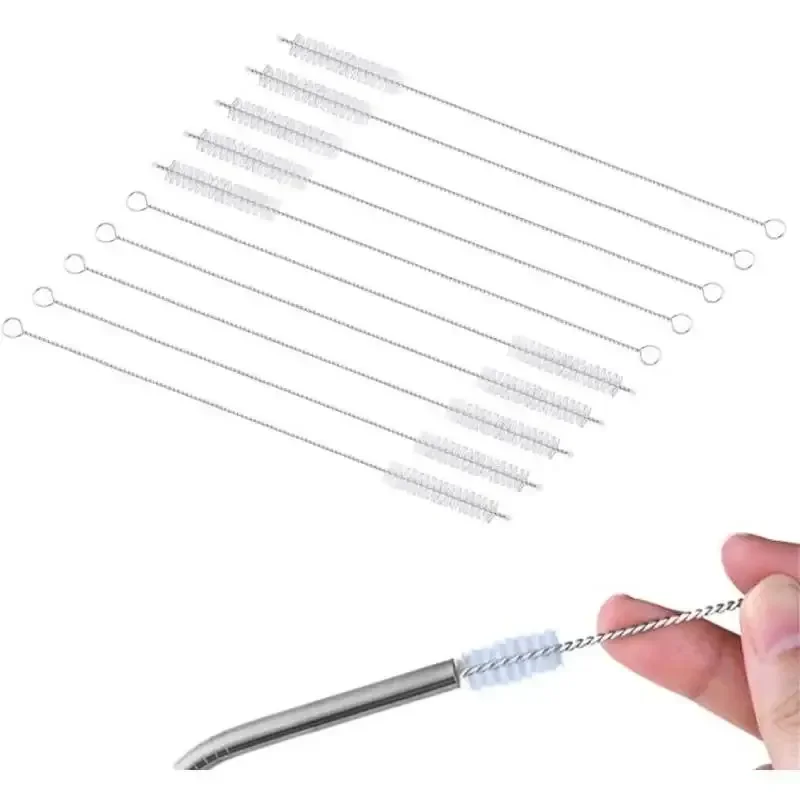 5/10Pcs Drinking Straw Cleaning Brush Nipple Tube Pipe Cleaner Nylon Stainless Steel Long Handle Cleaning Brushes for Straws