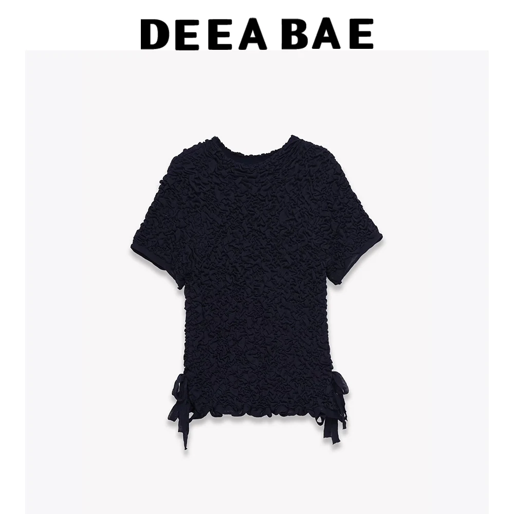 

DEEABAE European and American Style 2025 Winter New Arrival Women's Casual Versatile Textured Knit Bow Round Neck Top