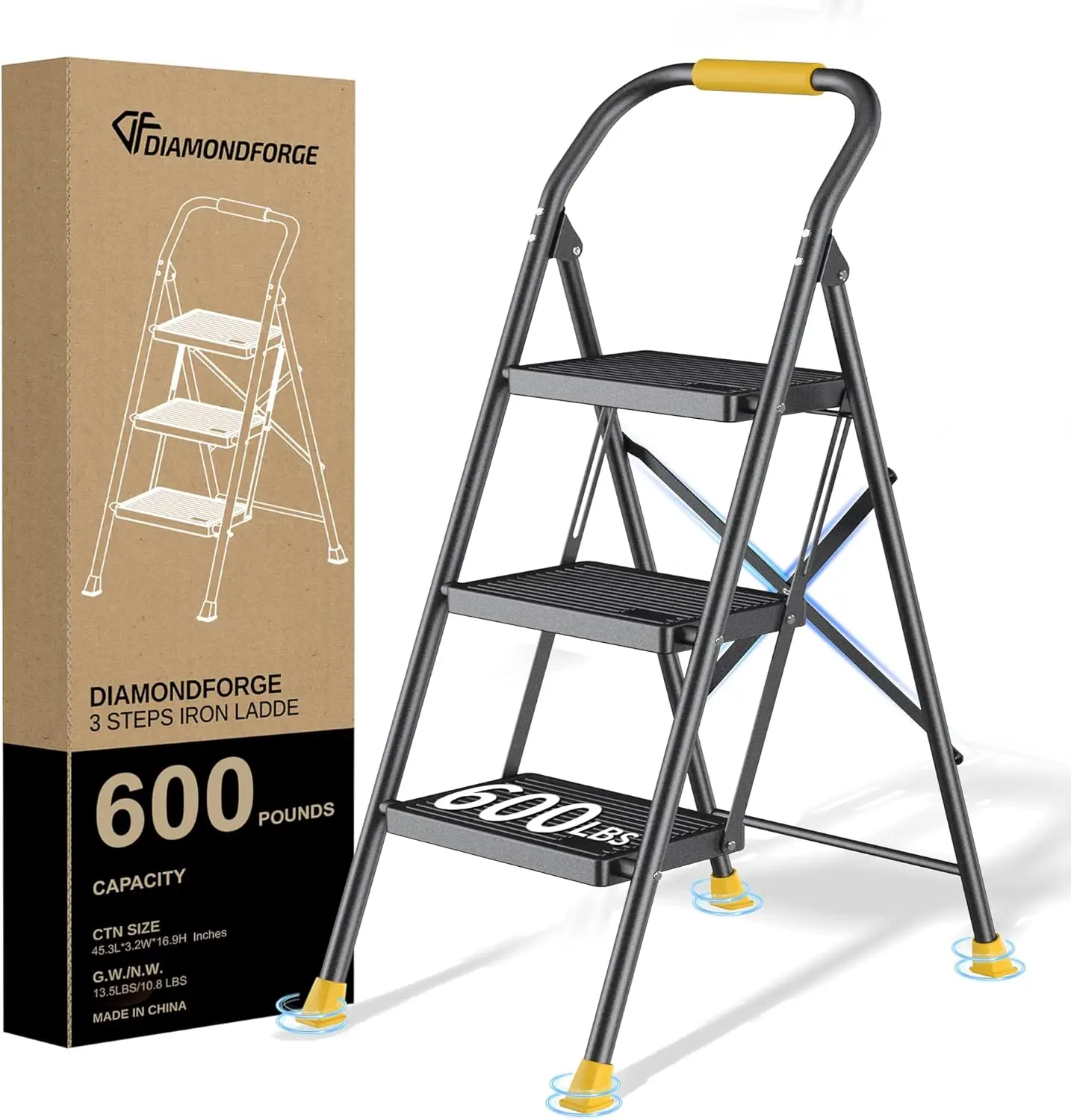 

Foldable Step Ladder with Handrails, Heavy Duty 600Lbs Capacity for Home Kitchen Use
