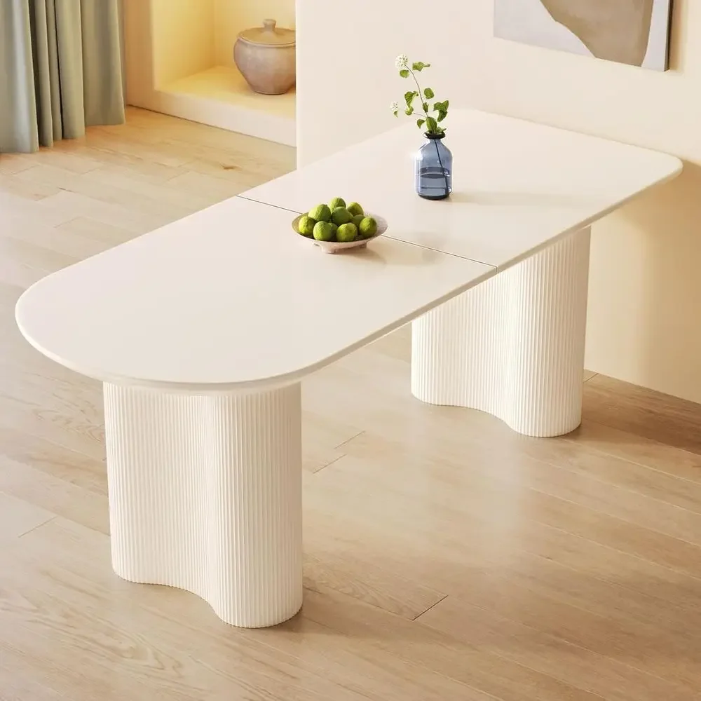 

Elegant Oval Dining Table, Seats 4-8, Thick 1.88 Tabletop, White Finish, Suitable for Kitchen, Dining, Living Room