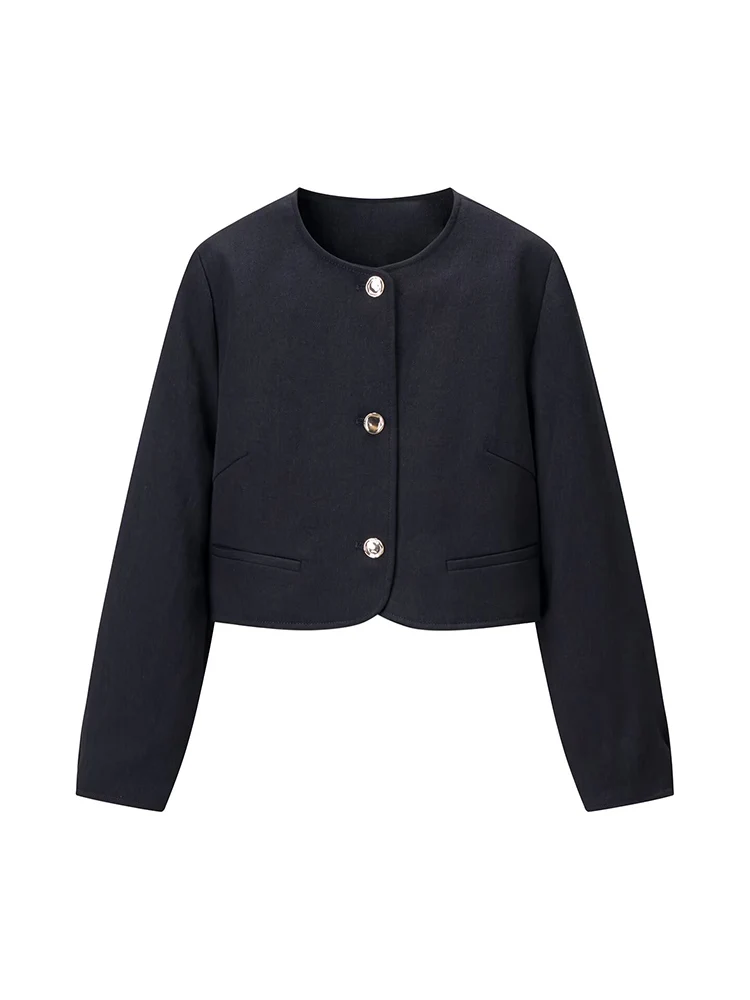 

European style new women's fashion versatile temperament round collar single breasted short suit jacket