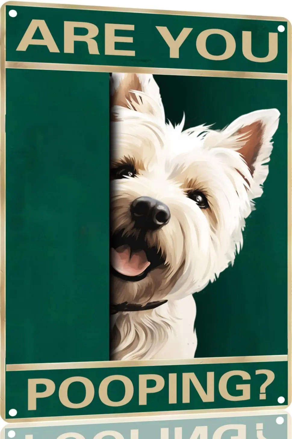 White Terrier Dog Vintage Metal Tin Sign Are You Pooping Sign Bathroom Funny Art Poster Decoration Toilet Cave Bar Home Bathroom