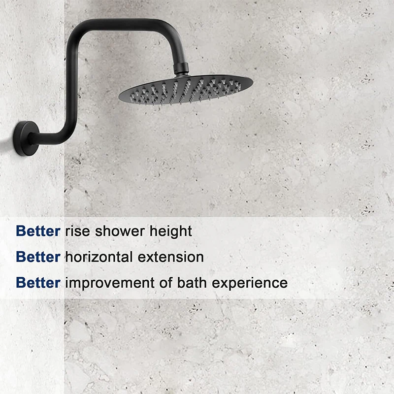 Braço de extensão de cabeça de chuveiro, risers de pescoço de ganso de 13 polegadas instala braço de chuveiro