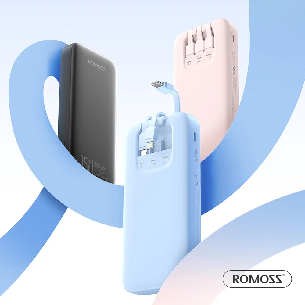 [الشحن الكوري] كابل مدمج Romos Power Bank Phc10 15W أزرق 10000Mah