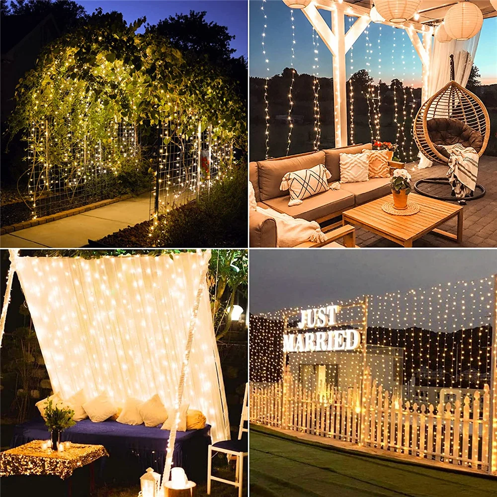 300 LED Solar Courtyard Curtain Lights Outdoor Waterproof Fairy String Lights With 8 Modes for Garden Window Bedroom Wedding image 6
