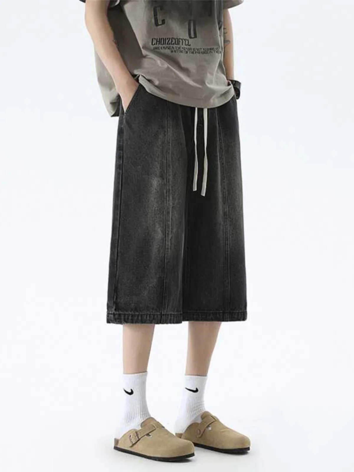 الأمريكية الرجعية سبعة أقدام الرجال الجينز الصيف رقيقة مستقيم فضفاض بنطال ذو قصة أرجل واسعة في سن المراهقة العصرية عادية orts سليم صالح الجينز #1