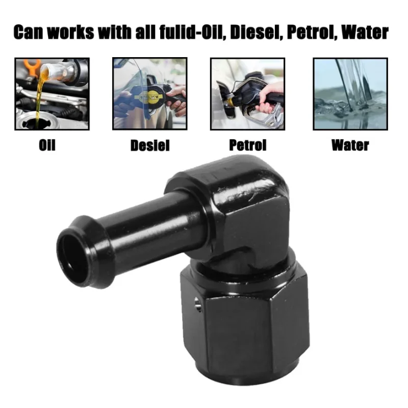 

1Pcs Female AN6 to 3/8" 5/16" Barb Fittings Adapter 90 Degree Quick Connect Aluminum Elbow Adapter Swivel Hose Fitting Black