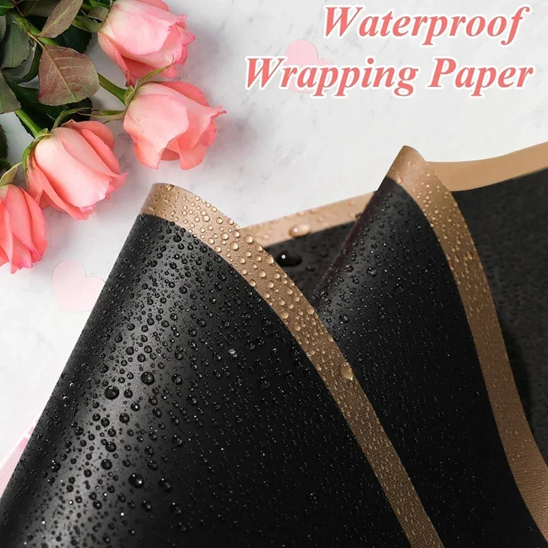 40PCS/PACK Black Golden Border Rose Flower Wrapping Paper Korean Style  Gift Wrap Florist Bouquet Wrapping Paper