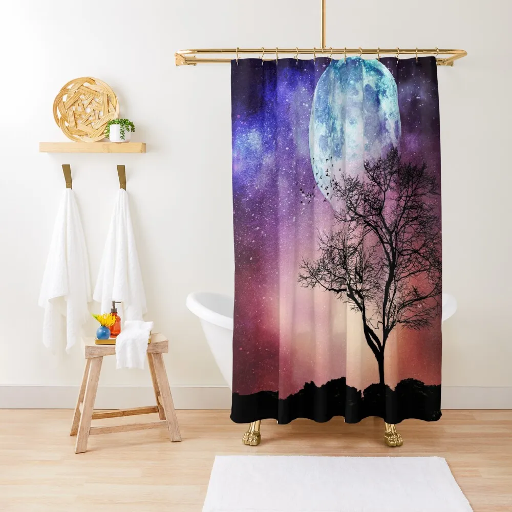 

Moon Tree - Magical Night Scene with Tree and Full Moon Shower Curtain Shower Waterproof Waterproof Shower And Anti-Mold Curtain